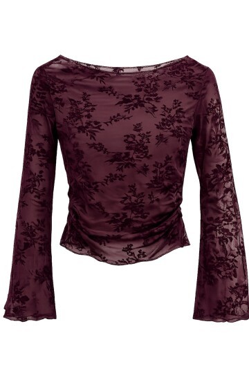 Mürdüm Transparan İşlemeli Bluz