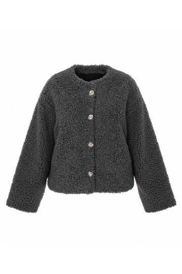 Önü Düğmeli Tüylü Ceket