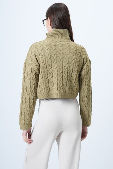 Örgü Desenli Fermuarlı Triko Hırka