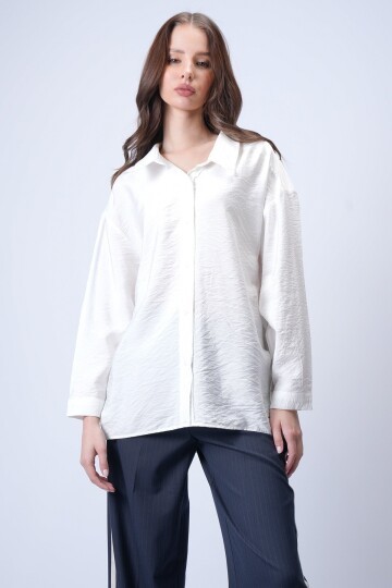 Beyaz Oversize Cepli Gömlek