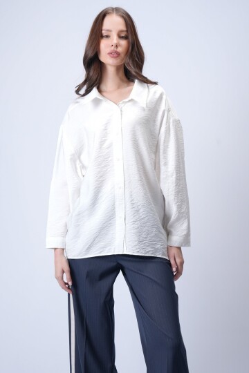 Beyaz Oversize Cepli Gömlek