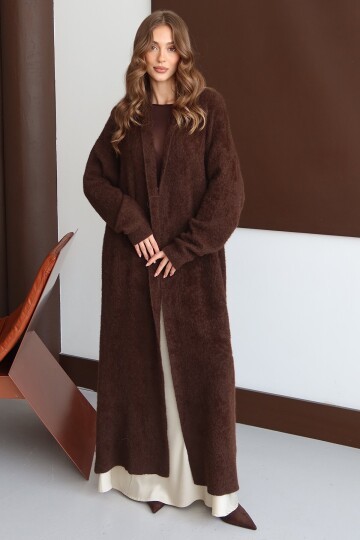 Oversize Cepli Yumuşak Dokulu Salaş Maxi Boy Peluş Uzun Hırka