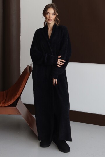 Oversize Cepli Yumuşak Dokulu Salaş Maxi Boy Peluş Uzun Hırka