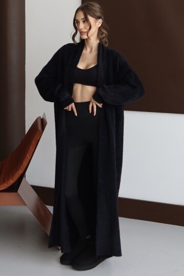 Oversize Cepli Yumuşak Dokulu Salaş Maxi Boy Peluş Uzun Hırka