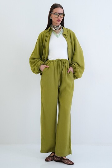 Oversize Hırka Ve Lastikli Pantolon Takım