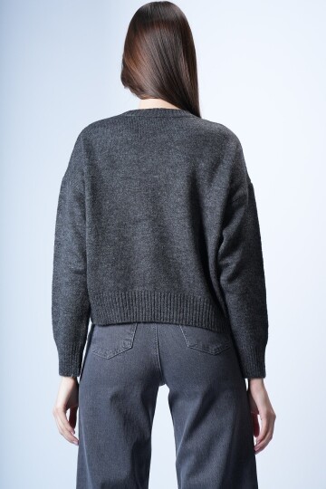 Antrasit Oversize Kısa Kazak