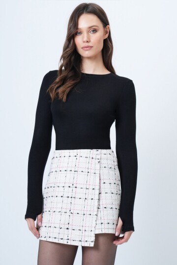 Parmak Detaylı Bisiklet Yaka Basic Bluz