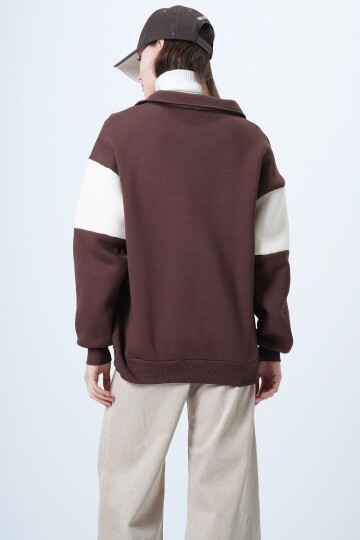 Polo Yaka Baskılı Sweatshirt