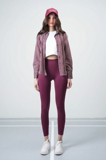 Bordo Ribanalı Toparlayıcı Tayt