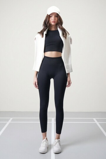 Siyah Ribanalı Toparlayıcı Tayt