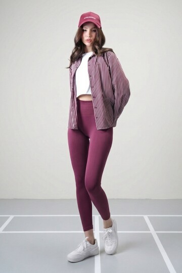 Bordo Ribanalı Toparlayıcı Tayt