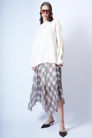 Krem Ribanalı Triko Kazak