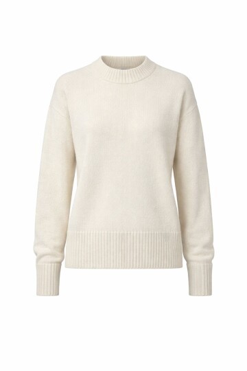 Krem Ribanalı Triko Kazak