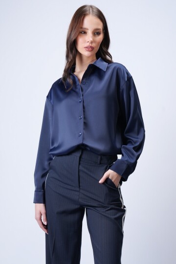 Lacivert Saten Gömlek