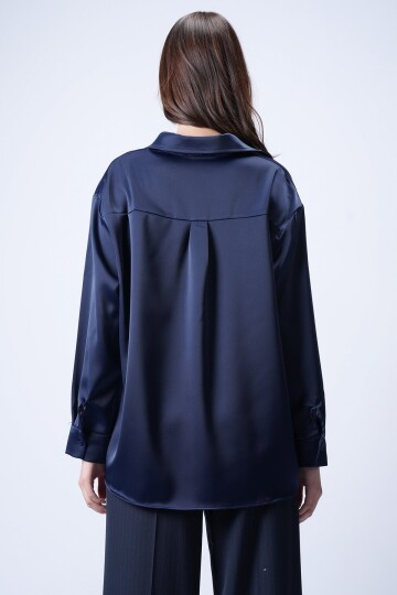 Lacivert Saten Gömlek
