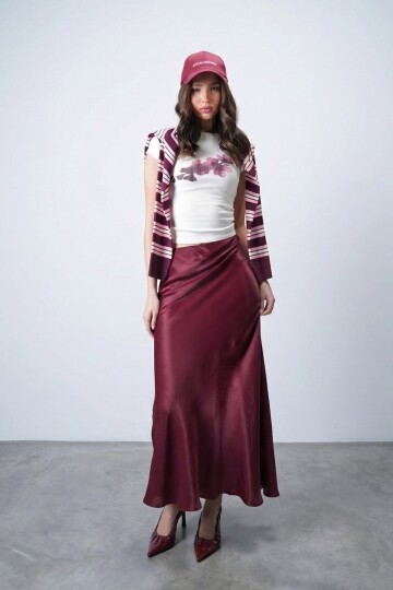 Bordo Saten Maxi Etek