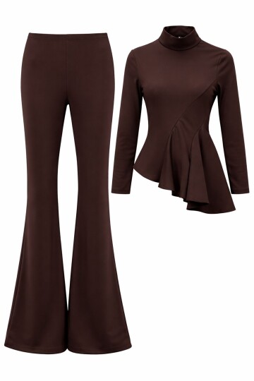 Kahverengi Scuba Crep Volanlı Takım