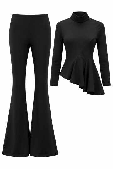 Siyah Scuba Crep Volanlı Takım