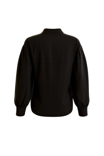 Siyah Balon Kol Gizli Patlı Dokuma Gömlek