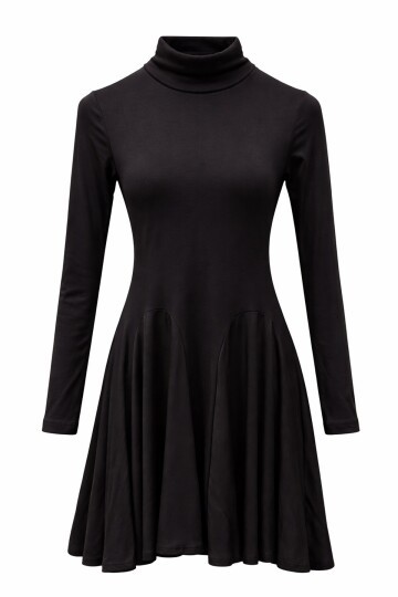 Siyah Dik Yaka Mini Elbise
