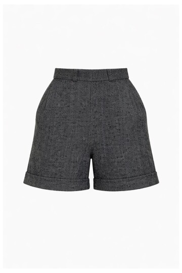 Siyah Duble Paça Çift Cepli Kışlık Kaşe Şort