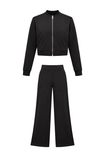 Siyah Fermuarlı Hırka Pantolon Takım