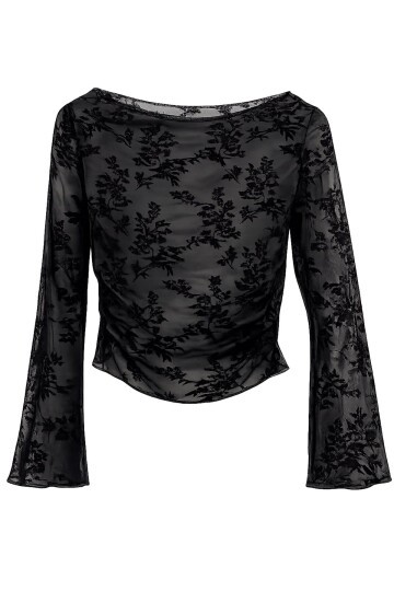 Siyah Transparan İşlemeli Bluz