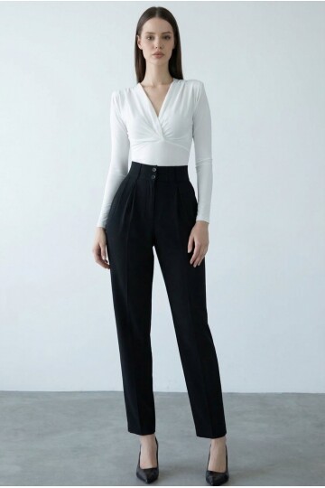Siyah Yüksek Bel Havuç Pantolon