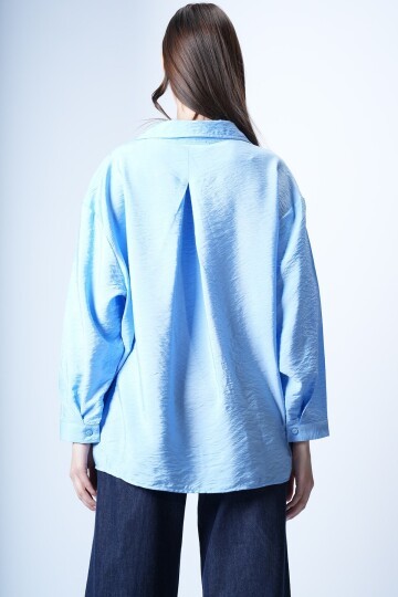 Mavi Tek Cepli Oversize Gömlek