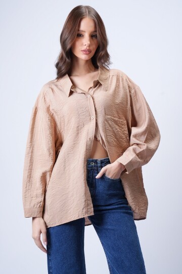 Camel Tek Cepli Oversize Gömlek