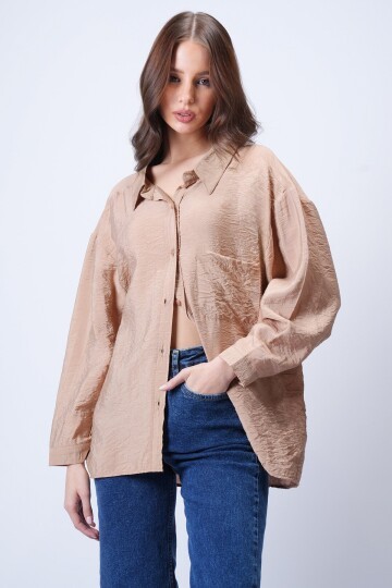 Camel Tek Cepli Oversize Gömlek