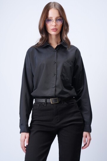 Siyah Tek Cepli Oversize Gömlek