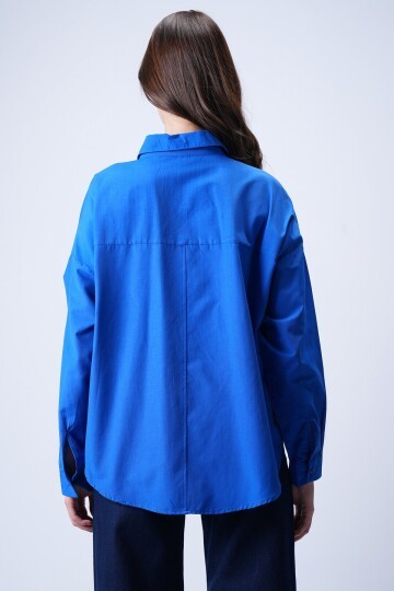 Mavi Tek Cepli Oversize Gömlek