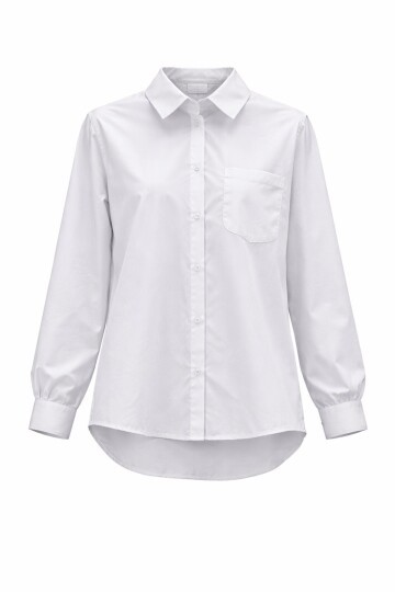 Beyaz Tek Cepli Oversize Gömlek