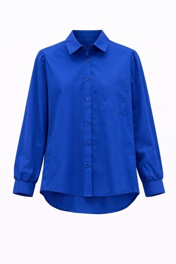 Mavi Tek Cepli Oversize Gömlek