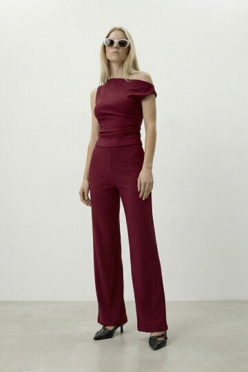 Tek Omuz Düz Kesim Bluz Ve Pantolon Takım