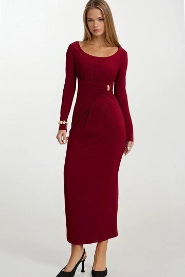 Toka Detaylı Drapeli Midi Boy Elbise