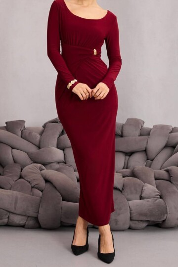 Toka Detaylı Drapeli Midi Boy Elbise