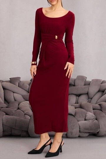 Toka Detaylı Drapeli Midi Boy Elbise