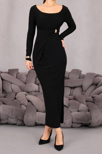 Toka Detaylı Drapeli Midi Boy Elbise