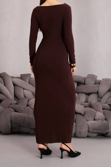 Toka Detaylı Drapeli Midi Boy Elbise