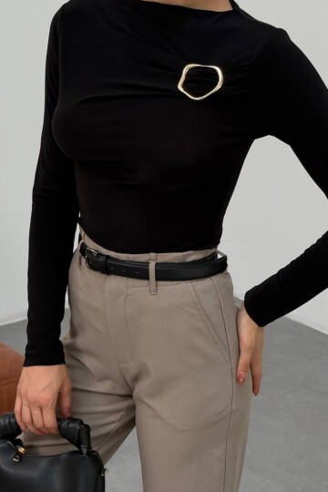 Tokalı Drapeli Uzun Kollu Bluz