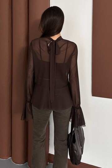 Transparan Şifon Volan Kol Bluz Ve Askılı Atlet İkili Takım