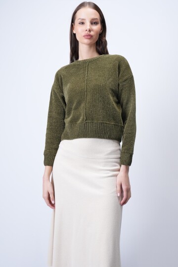 Haki Triko Kısa Kazak