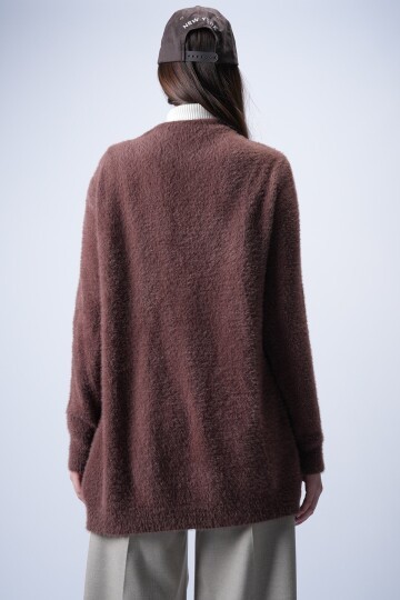 Kahverengi Tüylü Uzun Hırka