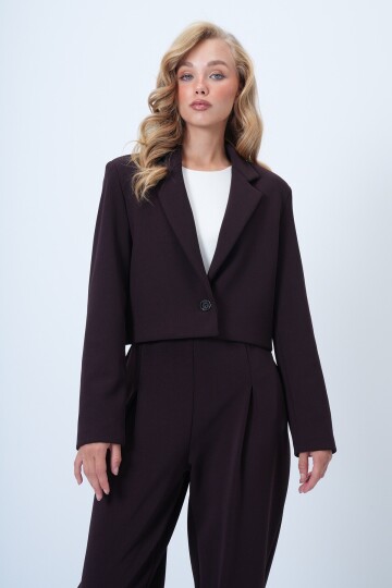 Yaka Detaylı İçi Astarlı Kalın Crop Ceket