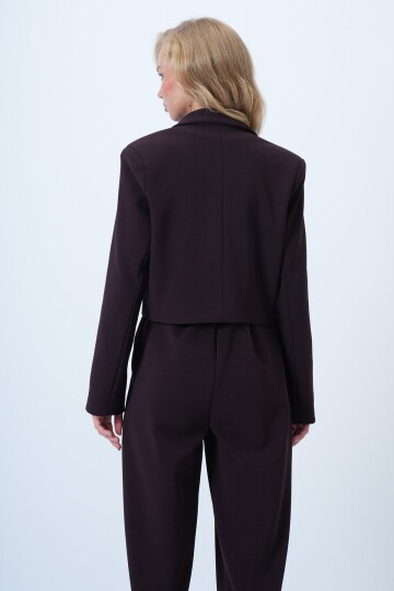 Yaka Detaylı İçi Astarlı Kalın Crop Ceket