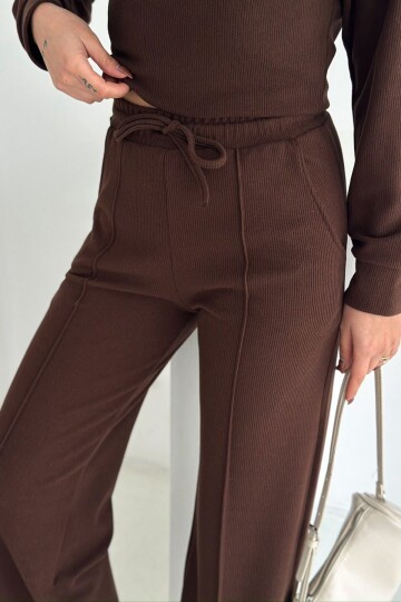 Yarım Fermuarlı Crop Sweat Ve Geniş Paça Eşofman Takım