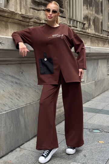 Yazı Baskılı Cep Detaylı Salaş İkili Takım