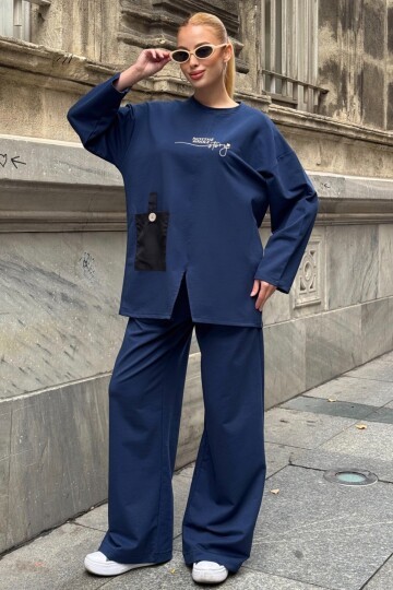 Yazı Baskılı Cep Detaylı Salaş İkili Takım